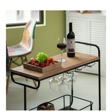 Load image into Gallery viewer, Metal Wine Bar Serving Cart with Rolling Wheels, Glass Holder, and Wine Rack
