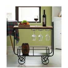 Load image into Gallery viewer, Metal Wine Bar Serving Cart with Rolling Wheels, Glass Holder, and Wine Rack