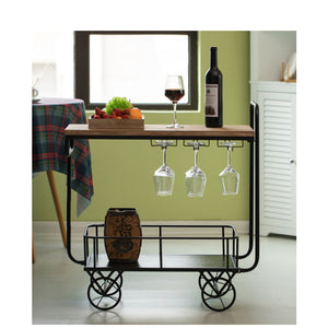 Metal Wine Bar Serving Cart with Rolling Wheels, Glass Holder, and Wine Rack