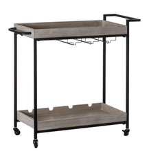 Load image into Gallery viewer, Metal Wine Bar Serving Cart with Rolling Wheels, Wine Rack, and Glass Holder