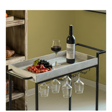 Load image into Gallery viewer, Metal Wine Bar Serving Cart with Rolling Wheels, Wine Rack, and Glass Holder