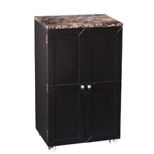 Load image into Gallery viewer, Black Wood with Marble Top Bar Cabinet