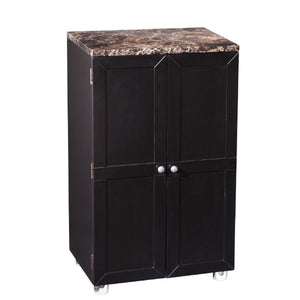 Black Wood with Marble Top Bar Cabinet