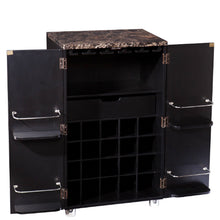 Load image into Gallery viewer, Black Wood with Marble Top Bar Cabinet