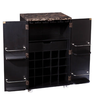 Black Wood with Marble Top Bar Cabinet