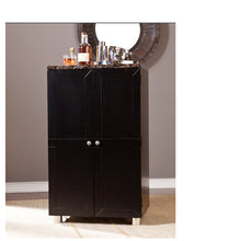 Load image into Gallery viewer, Black Wood with Marble Top Bar Cabinet