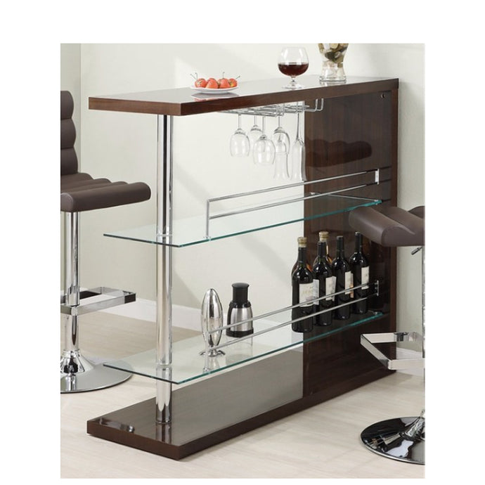 Modish Rectangular Bar Unit With 2 Shelves And Wine Holder, Brown - BM68941