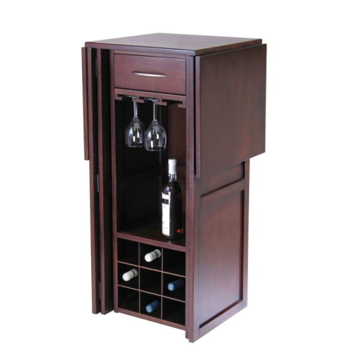 Compact Primo Wine Bar with Expandable Countertop - Walnut Finish