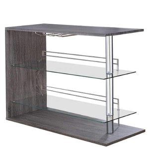 Radiant Rectangular Bar Table With 2 Shelves And Wine Holder, Gray - BM158033