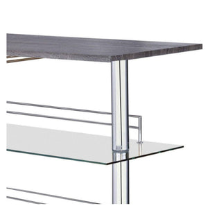 Radiant Rectangular Bar Table With 2 Shelves And Wine Holder, Gray - BM158033