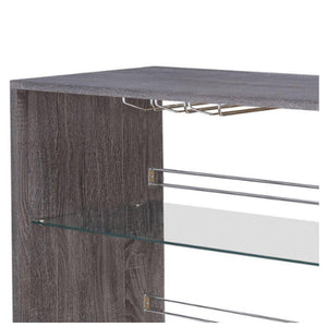 Radiant Rectangular Bar Table With 2 Shelves And Wine Holder, Gray - BM158033