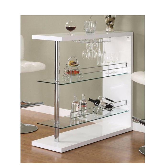 Contemporary Rectangular Bar Table With 2 Shelves And Wine Holder, White - BM68942