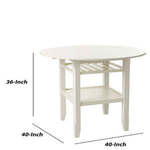 Round Wooden Counter Height Table With Wine Glass Holder - Cream