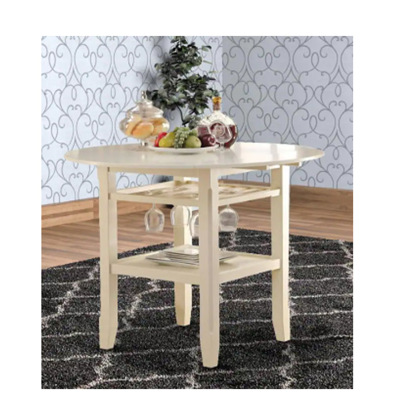 Round Wooden Counter Height Table With Wine Glass Holder - Cream