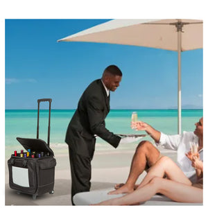 Man serving drinks with Twelve-Bottle Wine Tote on the beach