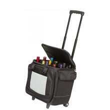 Load image into Gallery viewer, Black Twelve-Bottle Wine Tote on wheel with telescopic handle