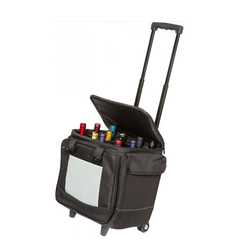 Black Twelve-Bottle Wine Tote on wheel with telescopic handle