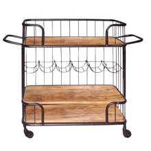 Load image into Gallery viewer, Metal Frame Bar Cart With Wooden Top And 2 Shelves, Black And Brown - UPT-197314