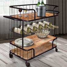 Load image into Gallery viewer, Metal Frame Bar Cart With Wooden Top And 2 Shelves, Black And Brown - UPT-197314