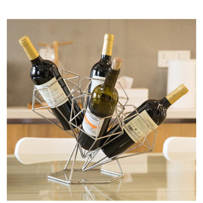 Vintage Decorative Metal Diamond Shaped Tabletop Countertop Wine 4 Bottle Holder