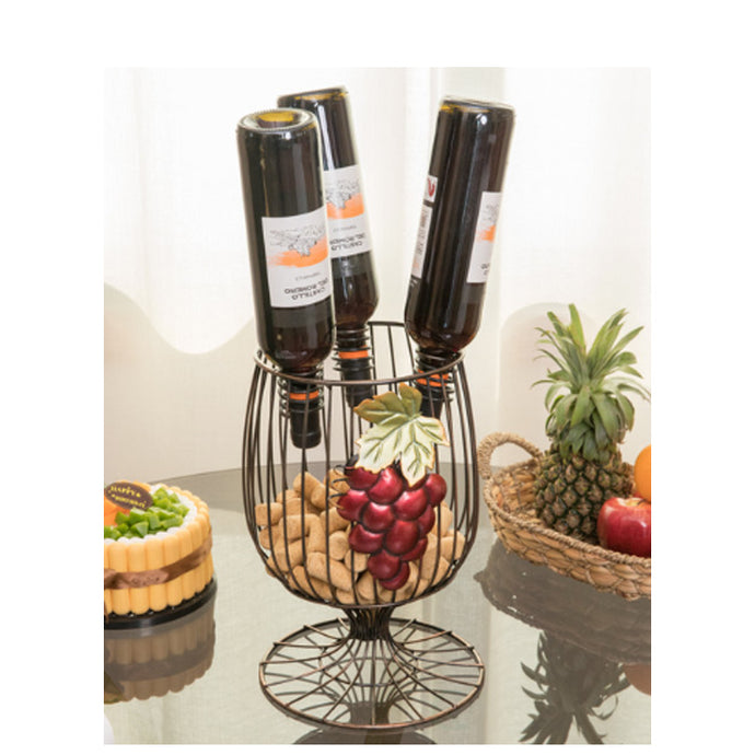 Vintage Decorative Metal Wire Goblet Shaped Freestanding Wine Bottle and Cork Holder