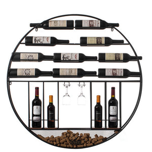 Vintage Decorative Modern Black Metal Round Wall Mounted Wine Display Rack