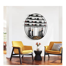 Load image into Gallery viewer, Vintage Decorative Modern Black Metal Round Wall Mounted Wine Display Rack