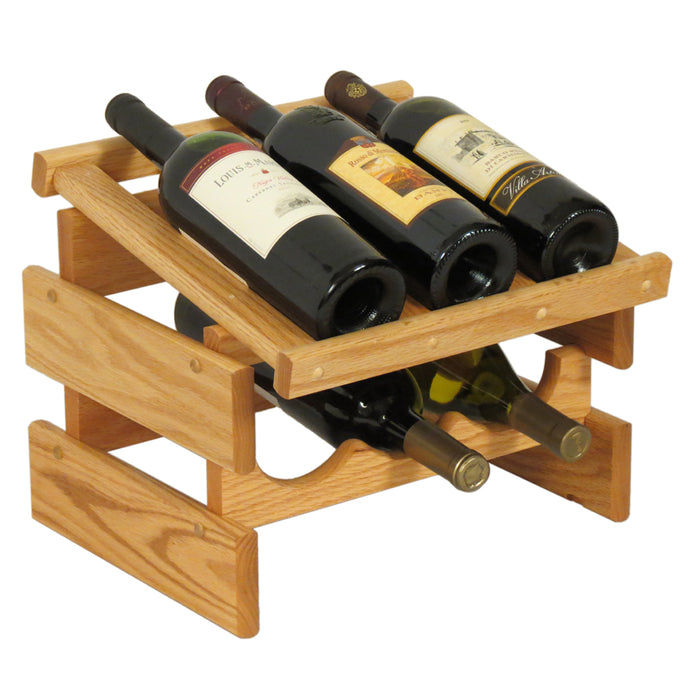 Solid Oak 6 Bottle Wine Rack with Display Top (4 Colors)