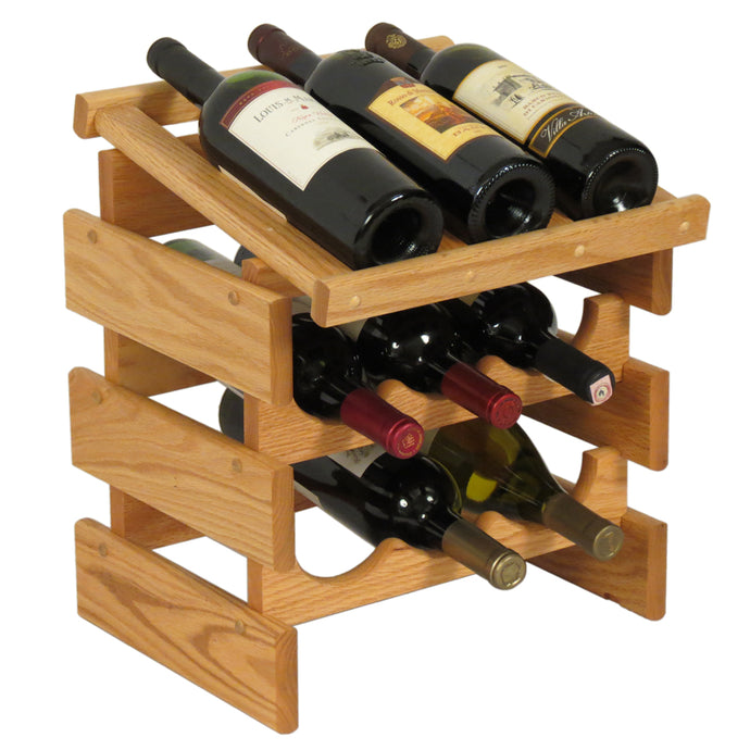 Solid Oak 9 Bottle Wine Rack with Display (4 Colors)