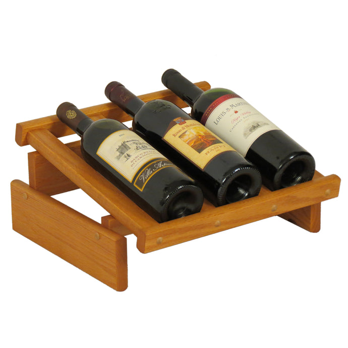 Solid Oak 3 Bottle Wine Rack with Display Top (4 Colors)