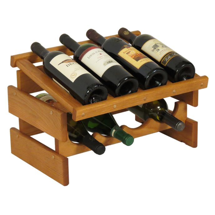 Solid Oak 8 Bottle Wine Rack with Display Top (4 Colors)