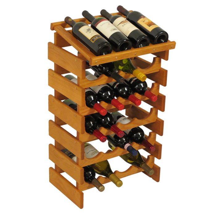 Solid Oak 24 Bottle Wine Rack with Display Top (4 Colors)