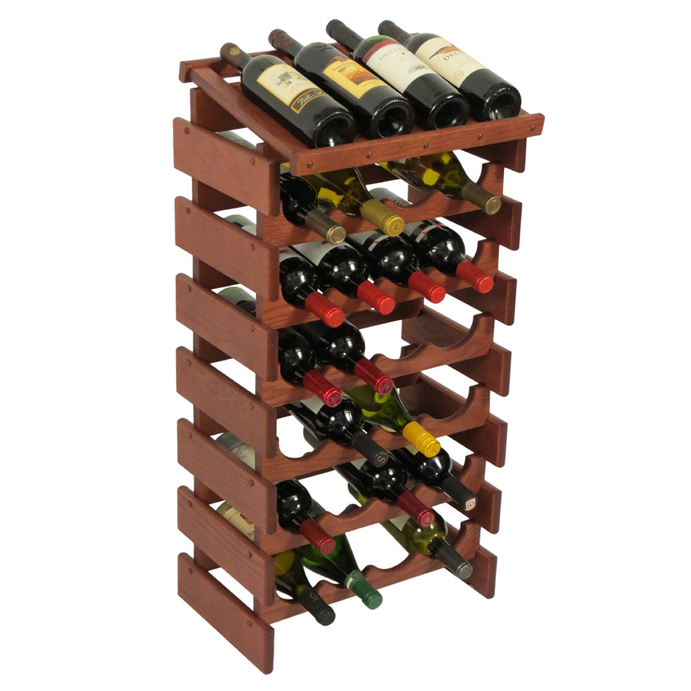 Solid Oak 28 Bottle Wine Rack with Display Top (4 Colors)
