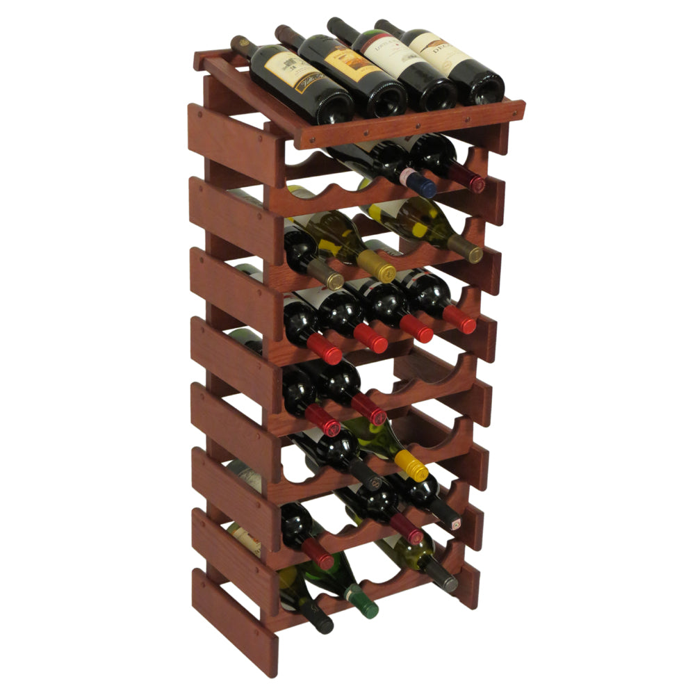 Solid Oak 32 Bottle Wine Rack with Display Top (4 Colors)