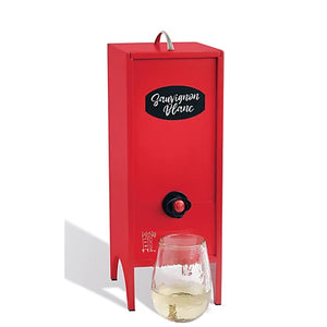 Red wine tasting beverage dispenser behind glass of white wine