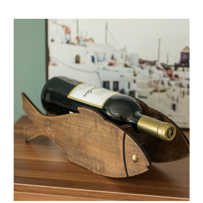 Wooden Fish Shaped Vintage Decorative Single Bottle Wine Holder