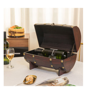 Wooden Wine Barrel Shaped Treasure Chest Vintage Decorative Wine Holder, Cherry