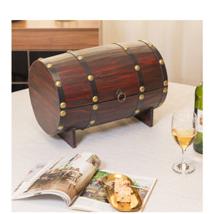 Wooden Wine Barrel Shaped Treasure Chest Vintage Decorative Wine Holder, Cherry