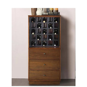 Wooden Wine Cabinet With Wine Bottle Rack And Three Drawers, Brown And Black