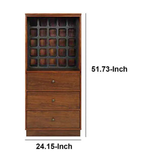 Wooden Wine Cabinet With Wine Bottle Rack And Three Drawers, Brown And Black