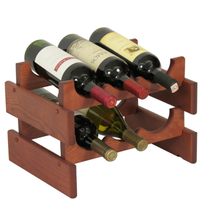 Solid Oak 6 Bottle Wine Rack (4 Colors)